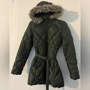 Eddie Bauer Green Quilted Fur Lined Hood Down Insulated Parka Jacket Size Small